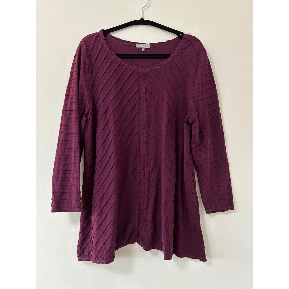 Habitat Textured Cotton Tunic Womens Large Purple Lagenlook Top Artsy Blouse
